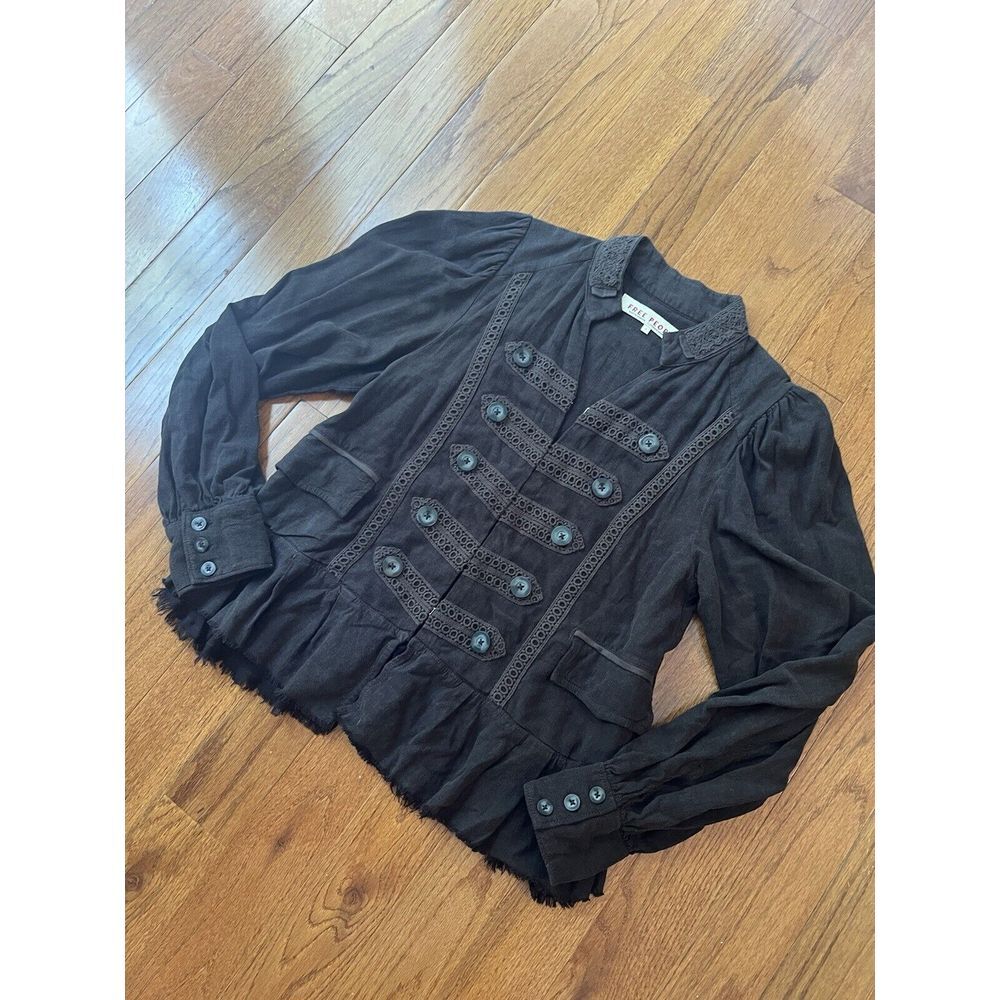 Free People Dark Brown Buttoned Blazer